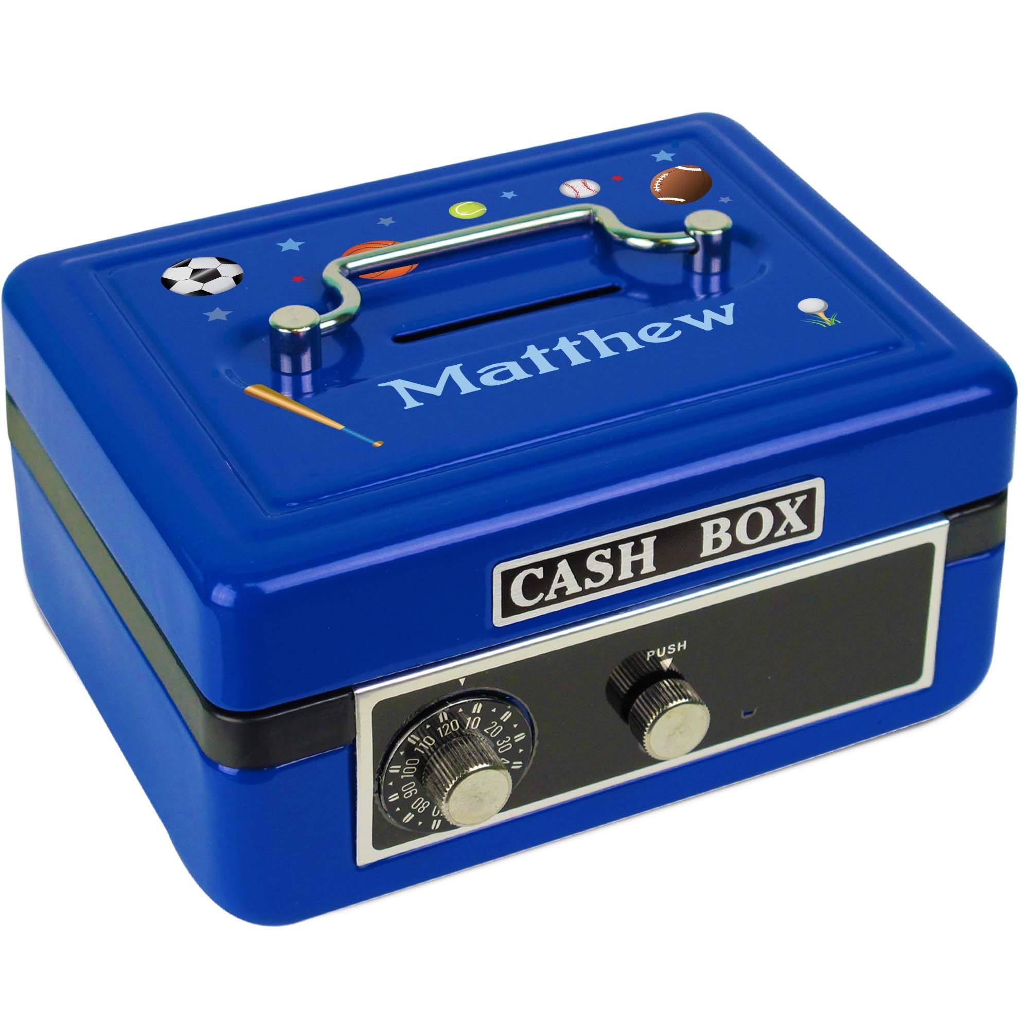 personalized blue cash box for boys