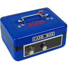 Personalized Blue Cash Box with Racer design