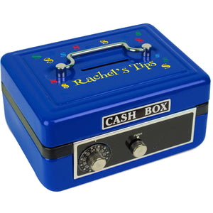 Personalized Blue Cash Box with Dollar Signs Primary design