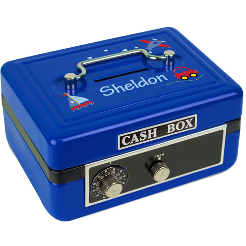 Personalized Blue Cash Box with Sails and Trails design