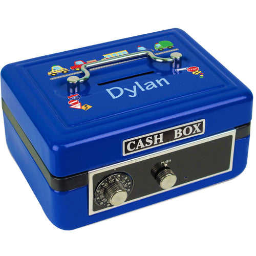 Personalized Cars And Trucks Childrens Blue Cash Box