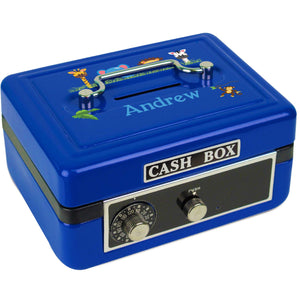 Personalized Jungle Animals Boy Childrens Blue Cash Box