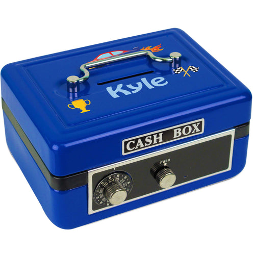 Personalized Race Cars Childrens Blue Cash Box