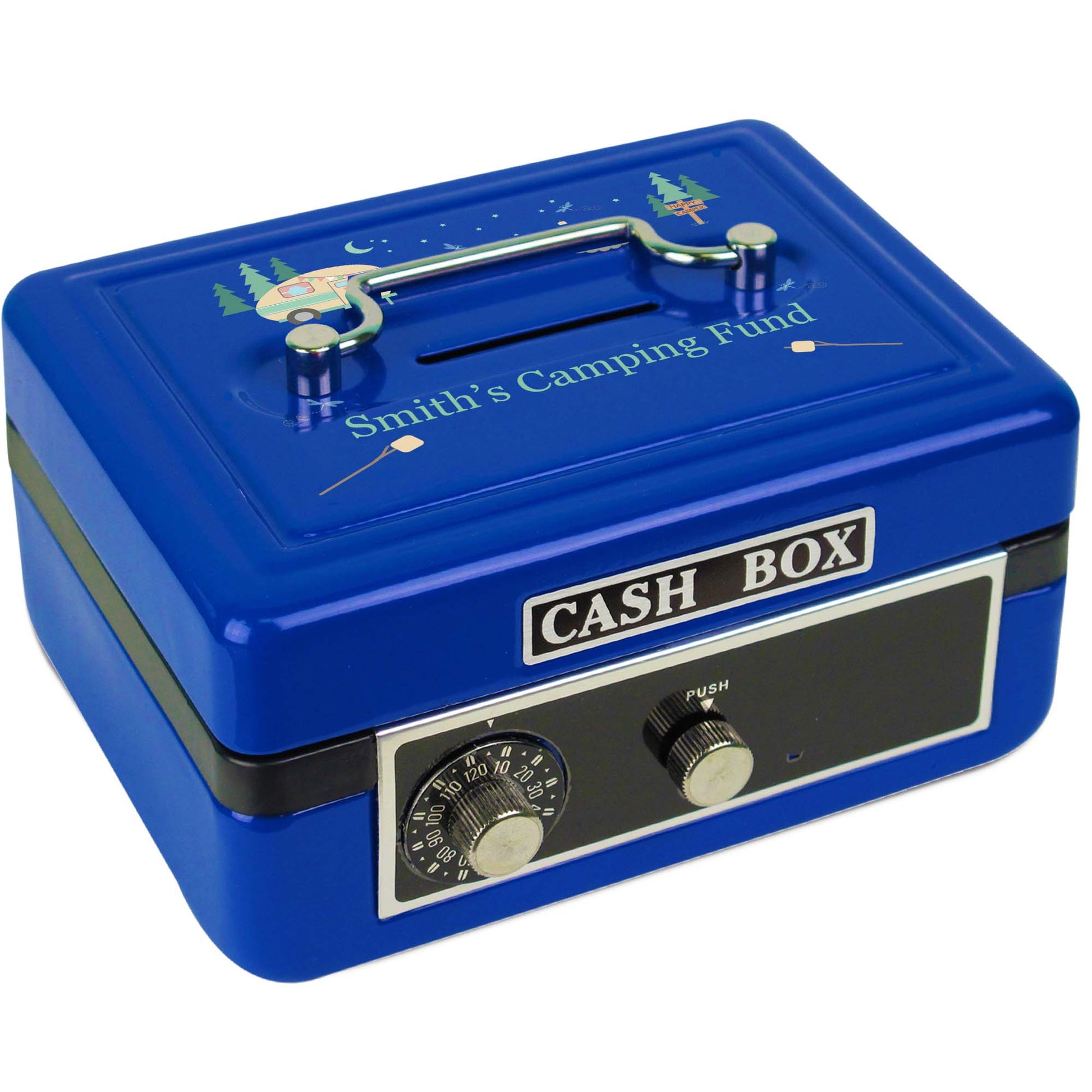 Personalized Camp Smores Childrens Blue Cash Box