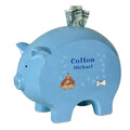 Personalized Blue Piggy Bank with Blue Puppy design