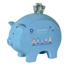 Personalized Blue Piggy Bank with Robot design