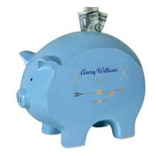 Personalized Blue Piggy Bank with Tribal Arrows Boy design