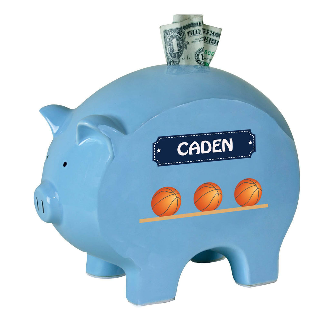 Personalized Blue Basketball Piggy Bank