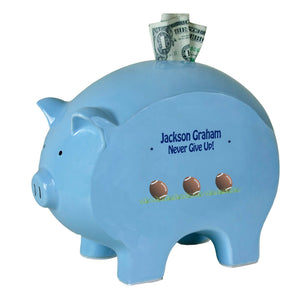 Personalized Blue Football Piggy Bank