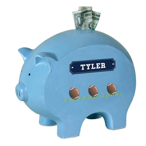 Personalized Blue Football Piggy Bank