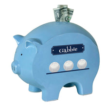 Personalized Blue Piggy Bank with Volley Balls design