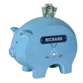 Personalized Blue Piggy Bank with Golf design