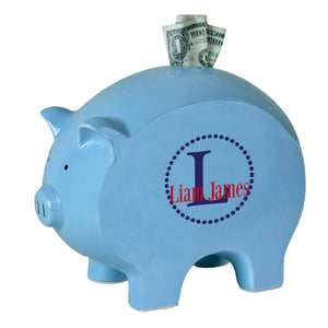personalized blue piggy bank 705 navy circle ll