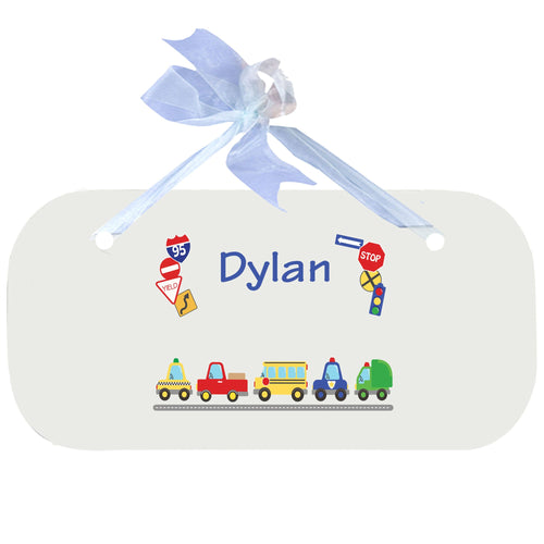 Personalized Wall Plaque Door Sign Cars and Trucks design