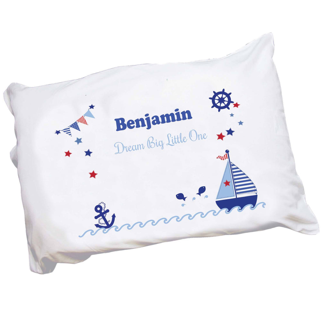 Personalized Childrens Pillowcase with Boys Sailboat design