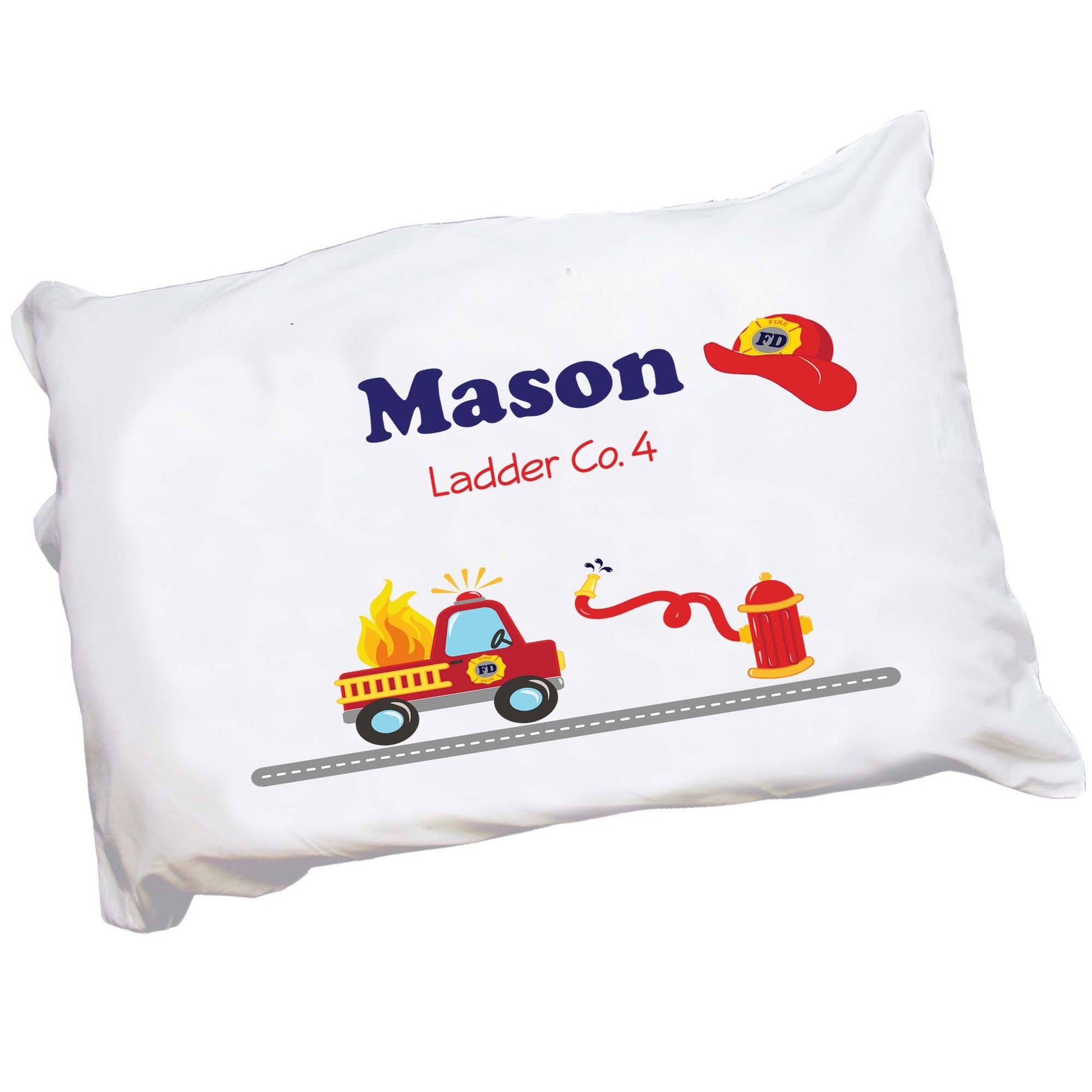 Personalized Childrens Pillowcase with Fire Truck design