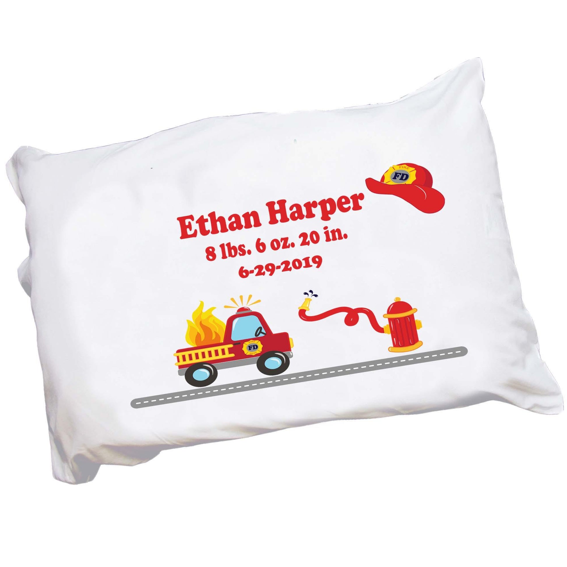 Personalized Childrens Pillowcase with Fire Truck design