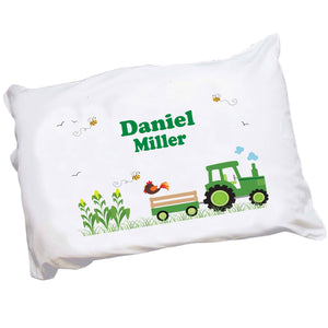 Personalized Childrens Pillowcase with Green Tractor design