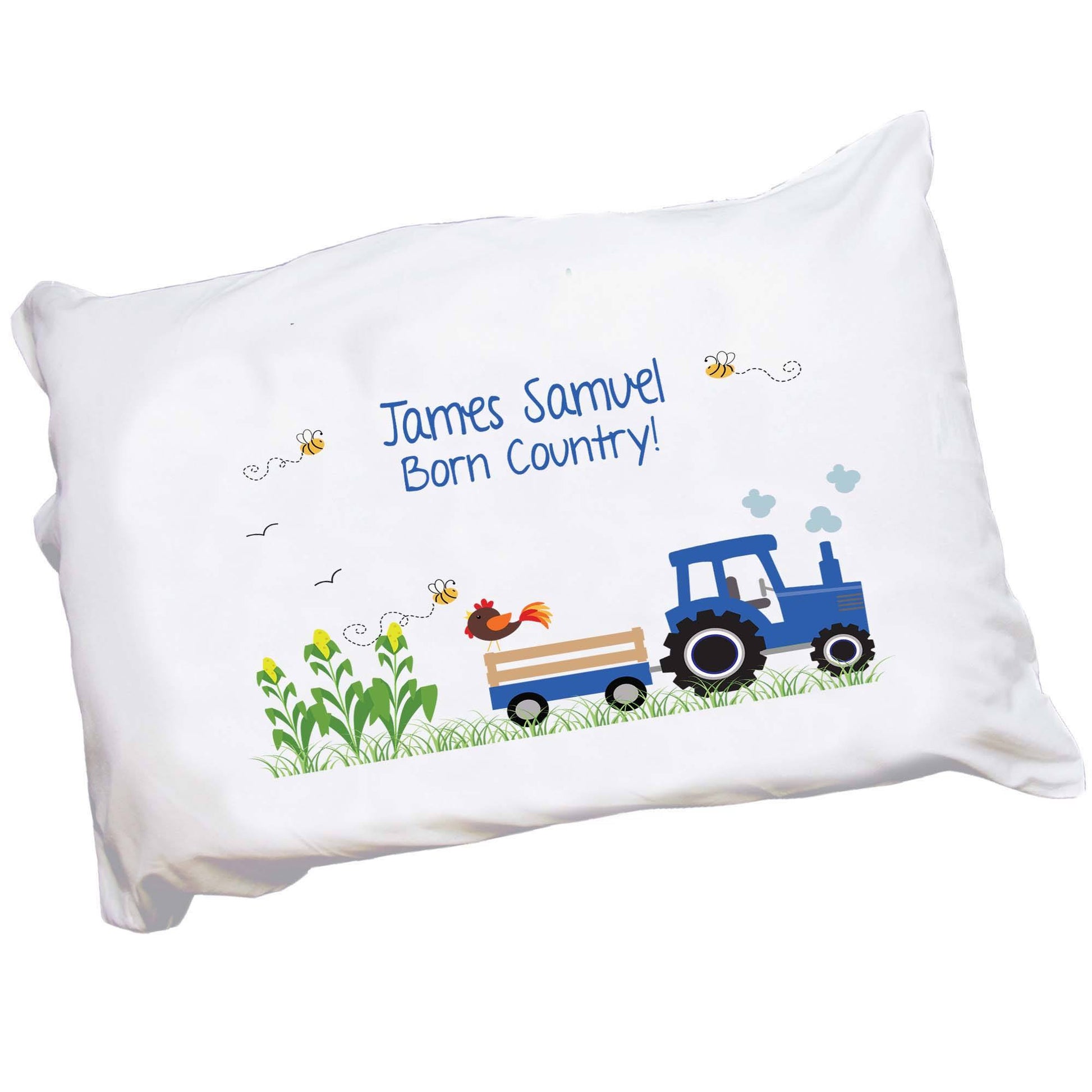 Personalized Childrens Pillowcase with Blue Tractor design