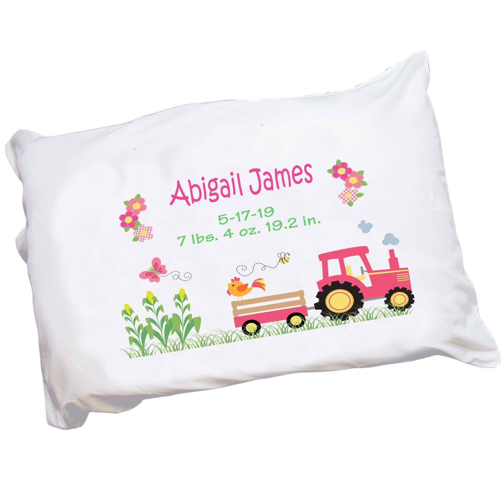 Personalized Girls Pink Tractor Pillowcase