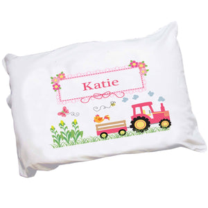 Personalized Girls Pink Tractor Pillowcase