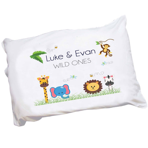 Personalized Childrens Pillowcase with Jungle Animals Boy design