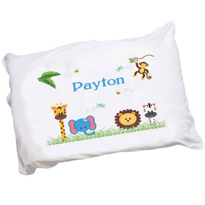Personalized Childrens Pillowcase with Jungle Animals Boy design
