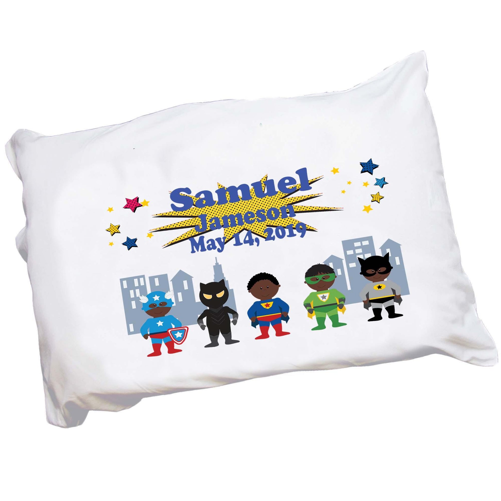 Personalized African American Super hero Boy Pillowcase 