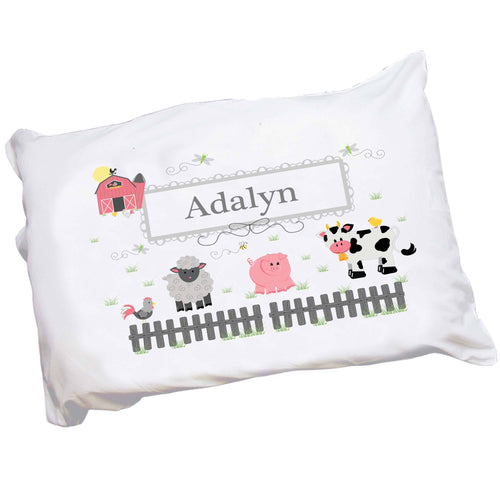 Personalized Childrens Pillowcase with Barnyard Friends Pastel design