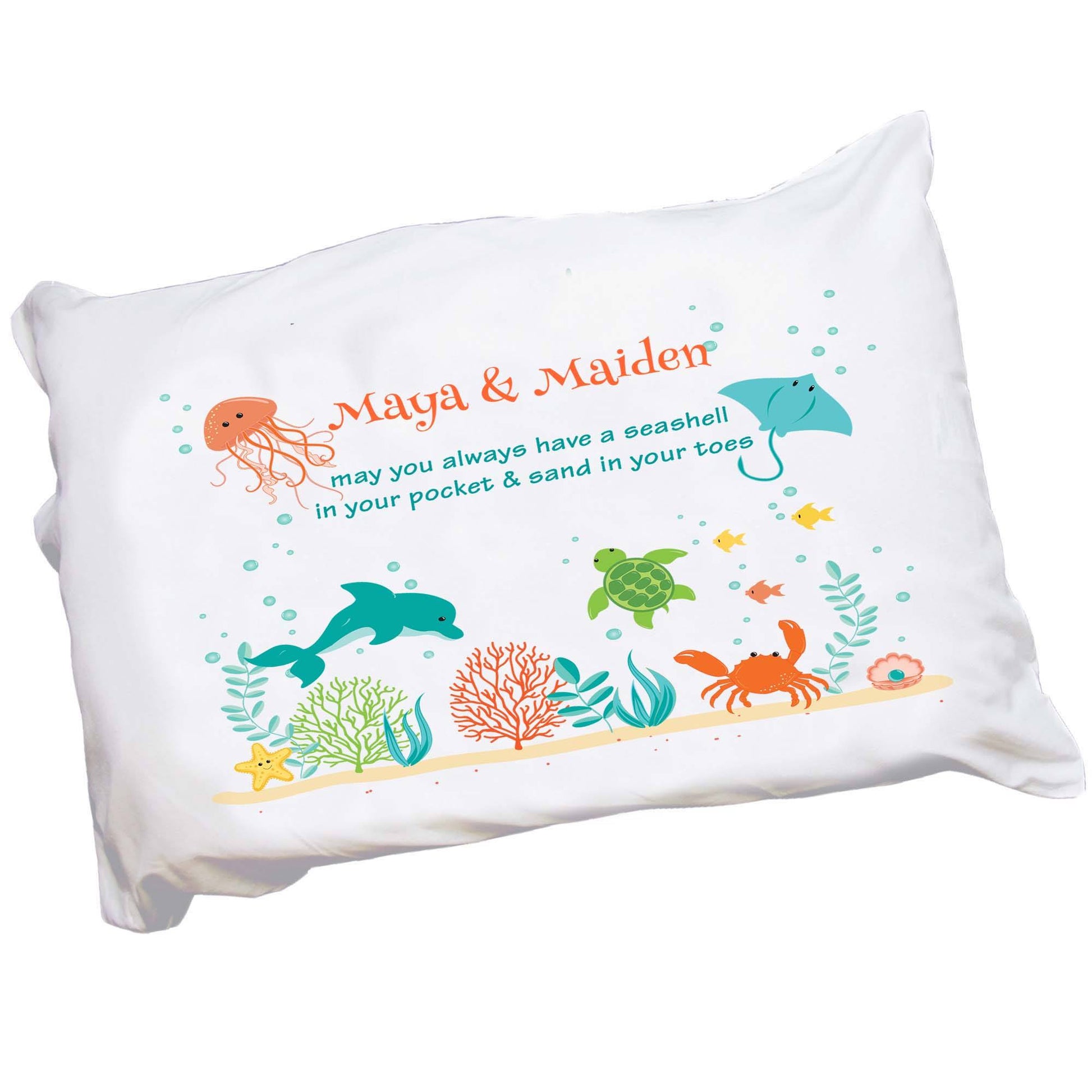 Personalized Childrens Pillowcase with Sealife animals design