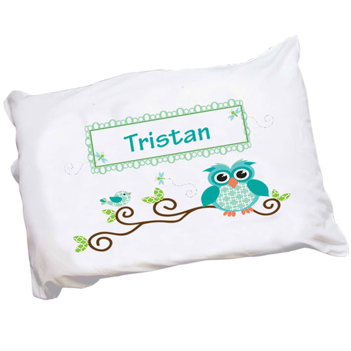 Personalized Blue Owls Childrens Pillowcase 