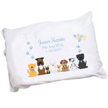Personalized Puppy Dog Pillowcase with Blue Dogs design