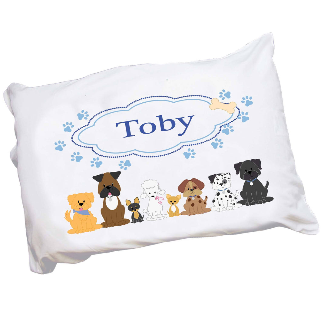 Personalized Puppy Dog Pillowcase with Blue Dogs design