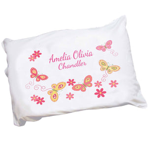 Girls Personalized yellow pink butterflies Pillowcase