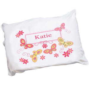 Girls Personalized yellow pink butterflies Pillowcase