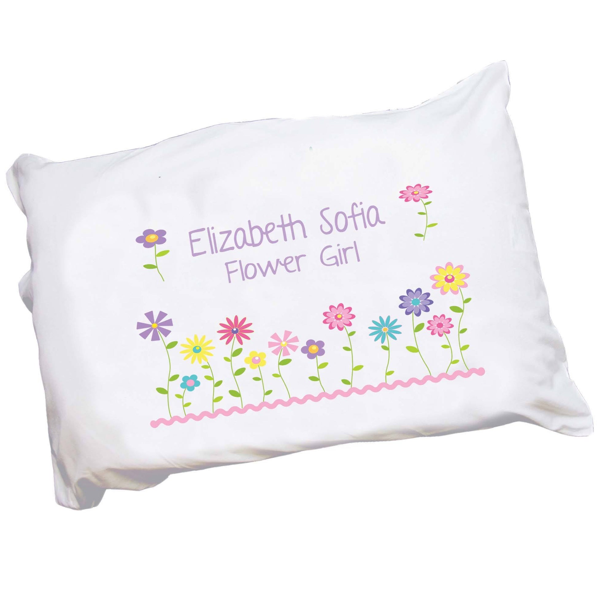 Personalized Childrens Pillowcase with Stemmed Flowers design