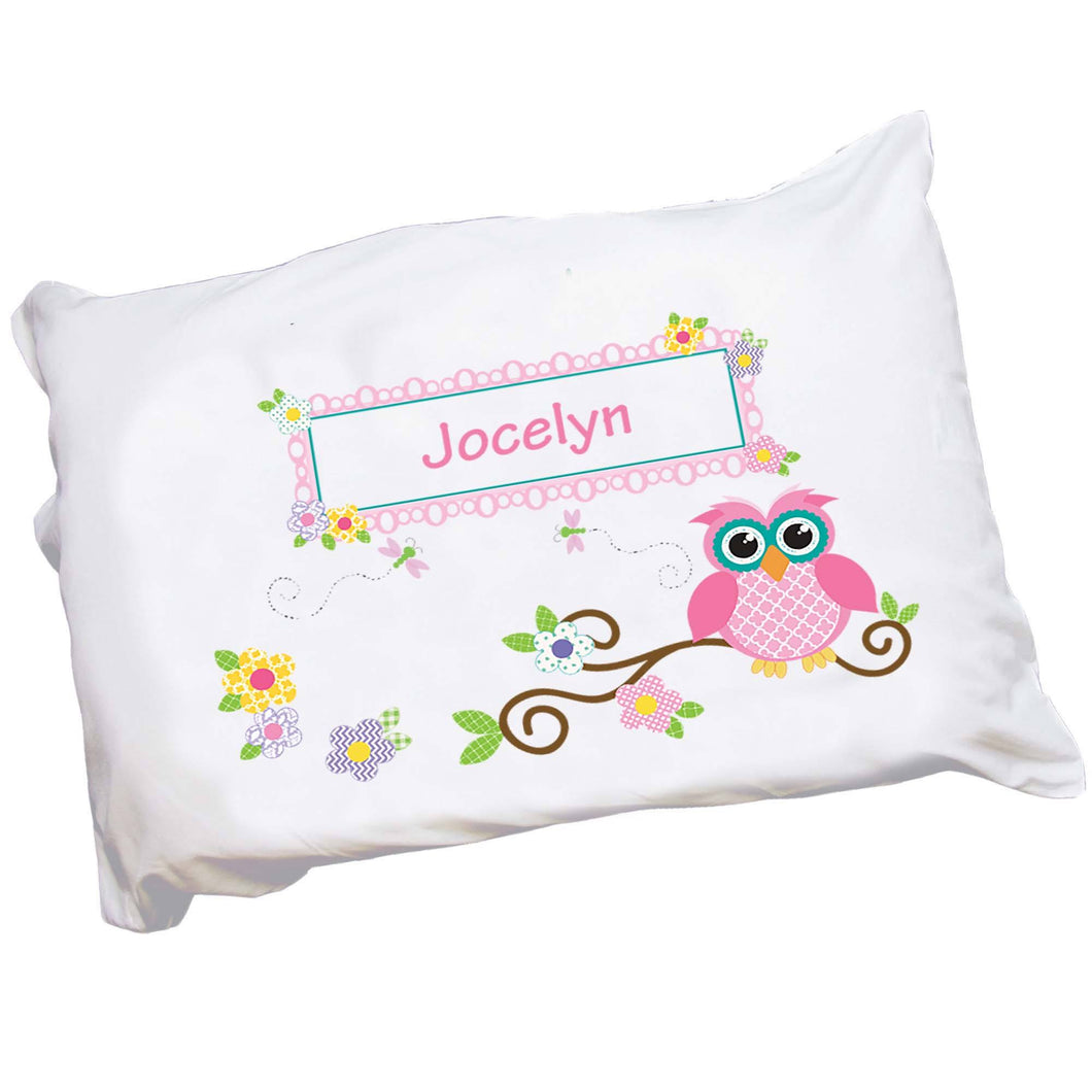 Personalized Childrens Pillowcase with Pink Owl design