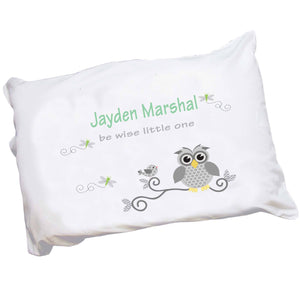Personalized Childrens Pillowcase with Gray Owl design