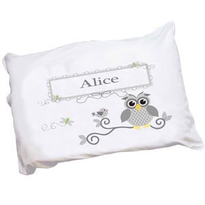 Personalized Childrens Pillowcase with Gray Owl design