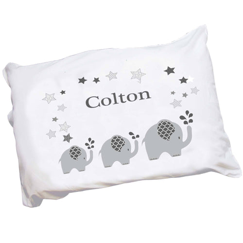 Personalized Childrens Pillowcase with Gray Elephant design
