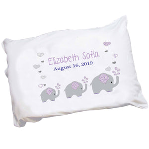 Personalized Childrens Pillowcase Purple Elephants