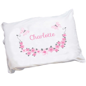 Personalized Childrens Pillowcase with Pink and Gray Butterflies design