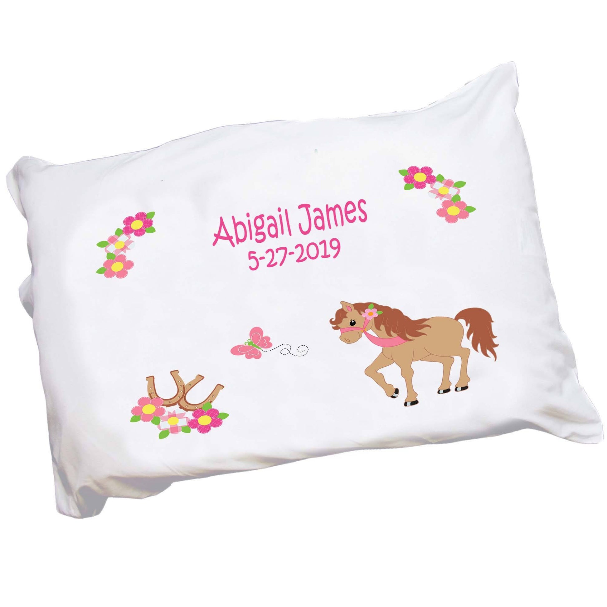 Personalized Childrens Pillowcase with Ponies Prancing design