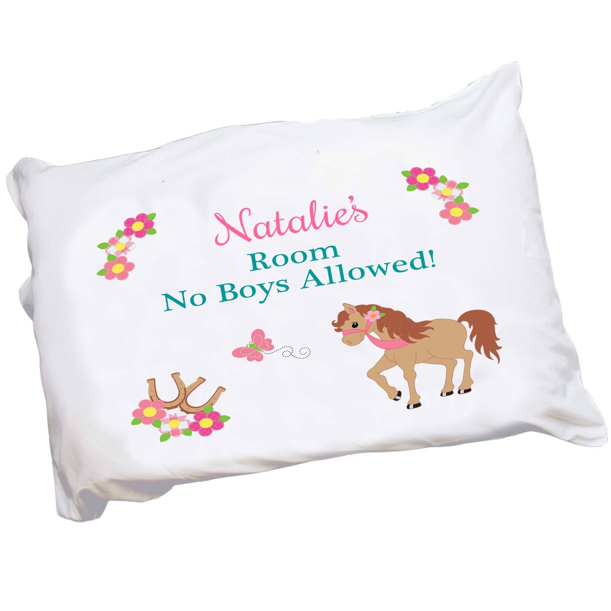 Personalized Childrens Pillowcase with Ponies Prancing design