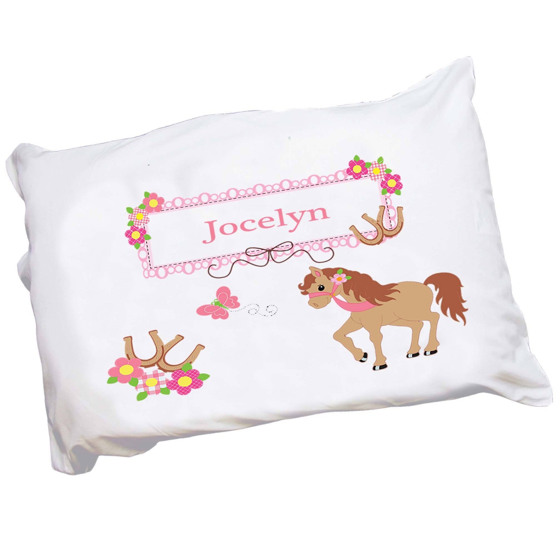 Personalized Childrens Pillowcase with Ponies Prancing design