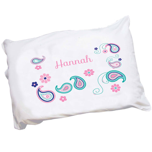 Personalized Childrens Pillowcase with Paisley Teal and Pink design