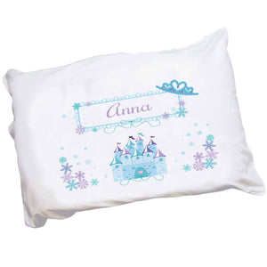 Personalized Girls Blue Princess Castle Crown Pillowcase 