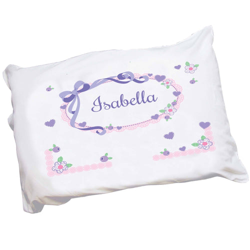 Personalized Girls Lavender Bow and Flower Pillowcase 