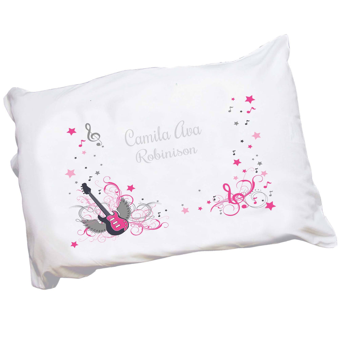 Personalized Childrens Pillowcase with Pink Rock Star design