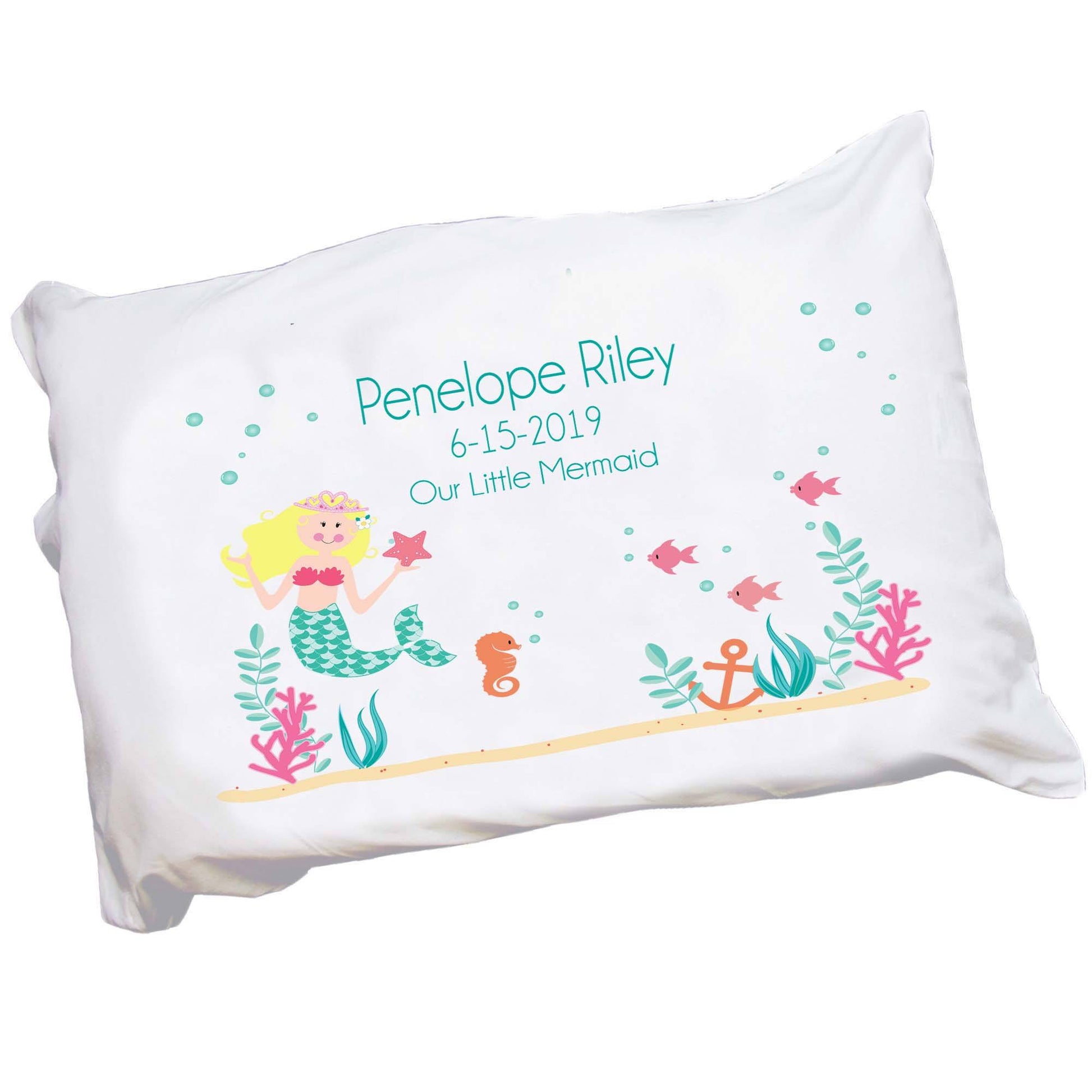 Personalized Childrens Blonde hair Mermaid Pillowcase